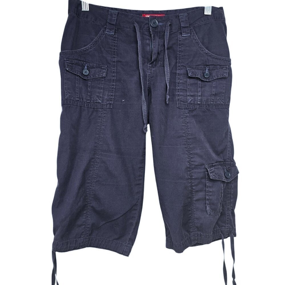 Vintage 90s Y2K Unionbay Low Waist Navy Blue Cargo Utility Capri Pants 30"x14"